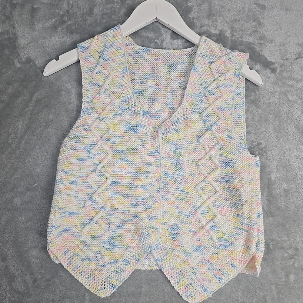 Hand Knit Toddler Kid Girl Pastel Vest‎ Handmade Size Large 10-12